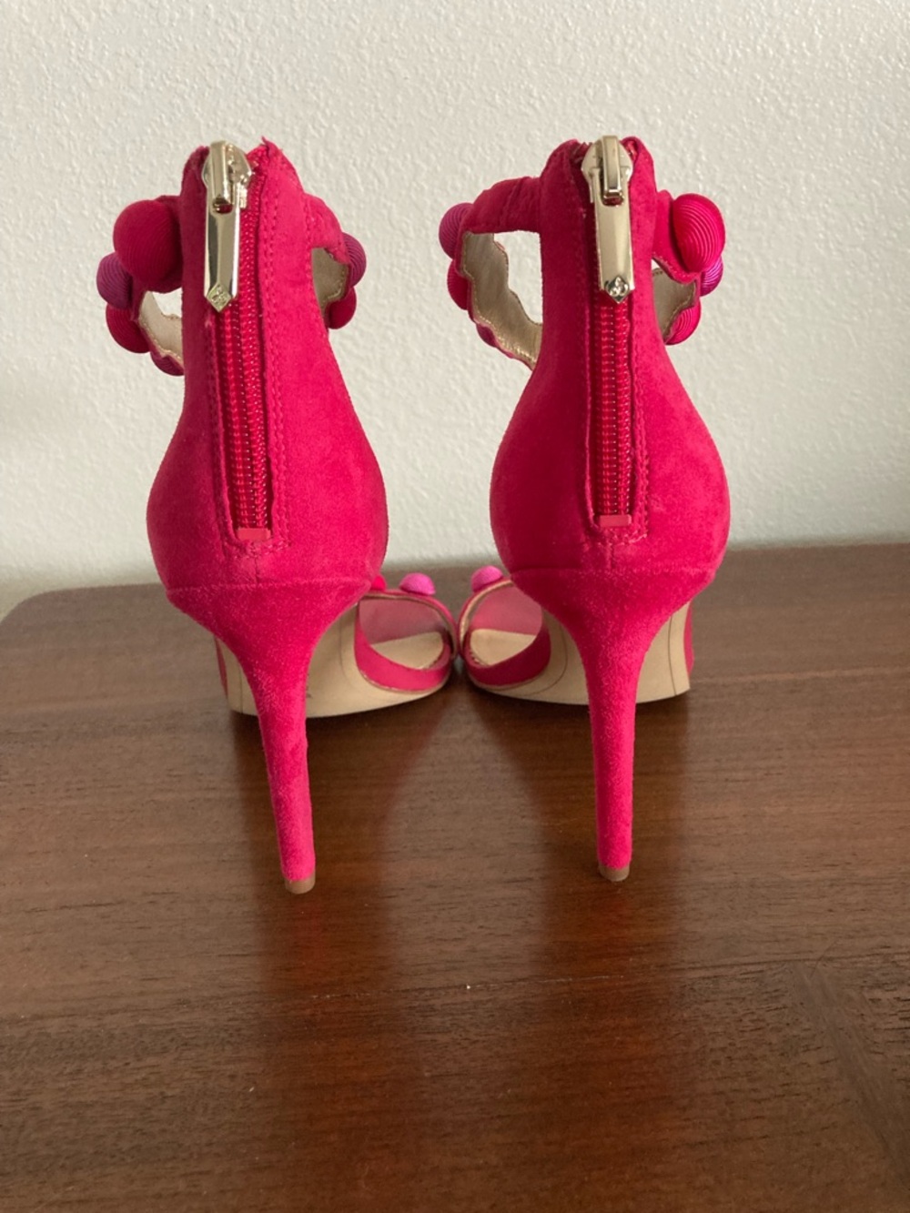 Sam Edelman Addison Leather Pom Pom Hot Pink Heels - Picture 3 of 7